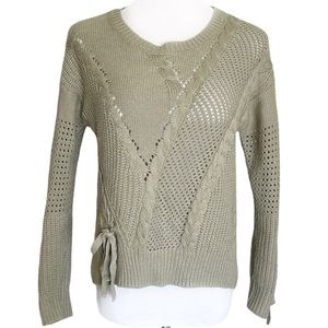 CABLE KNIT Snails & Cinnamon Olive Army Green Asymmetrical Knit Lace Up Sweat…